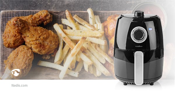 Nedis KAAF120FBK frituregryde Enkelt 2,4 L Enkeltstående 1000 W Varmluftsteger Aluminium, Sort
