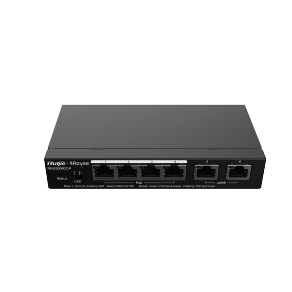Miniatyrbillede 5 af 6: Ruijie Networks RG-ES206GC-P netværksswitch Gigabit Ethernet (10/100/1000) Strøm over Ethernet (PoE) Sort