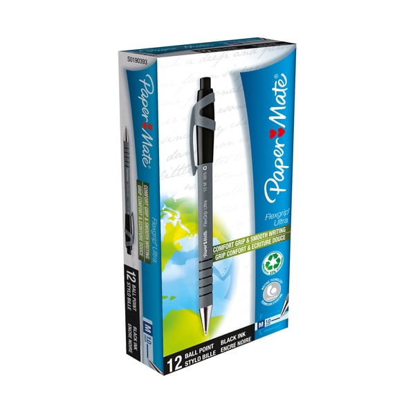 Papermate FlexGrip Ultra RT Svart Fastklämbar, indragbar kulspetspenna Medium 12 styck Papermate FlexGrip Ultra RT Svart Fastklämbar, indragbar kulspetspenna Medium 12 styck