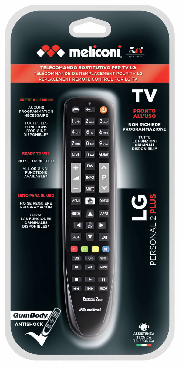 Miniatyrbillede 2 af 2: Meliconi Gumbody Personal 2 Plus fjernbetjening IR trådløs TV Tryk på knapper