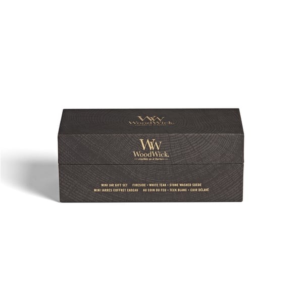 WoodWick Mini Jar Woody Giftset stearinljus Cylinder Trä Brun, Vit 3 styck