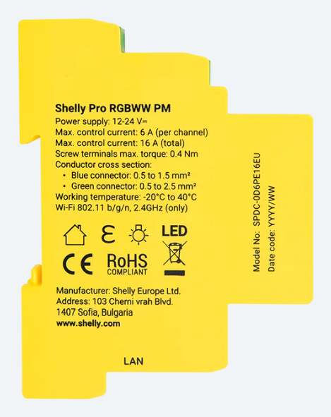 Shelly Pro RGBWW PM Langaton Keltainen