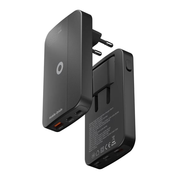 Mobile Origin GAN-65W-SLM-BLK mobiililaitteen laturi Universaali Musta USB Pikalataus Sisätila