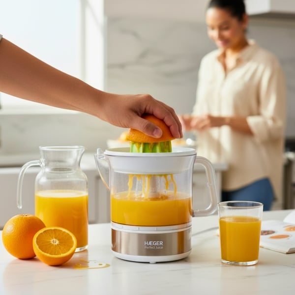 Miniatyrbillede 4 af 6: Haeger Perfect Juice elektrisk citruspresser 0,7 L 25 W Hvid, Transparent, Sølv, Grøn