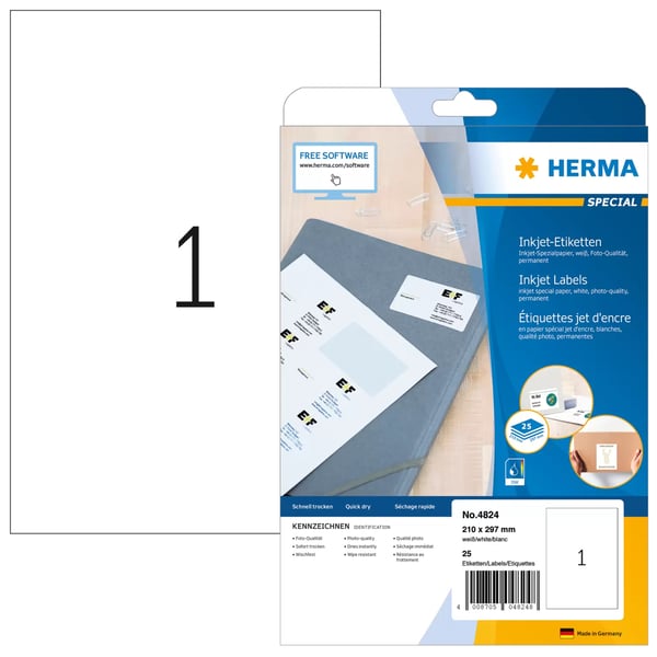 Pikkukuva 1 / 2: HERMA 4824 tulostintarra Valkoinen Itse kiinnittyvä tulostintarra