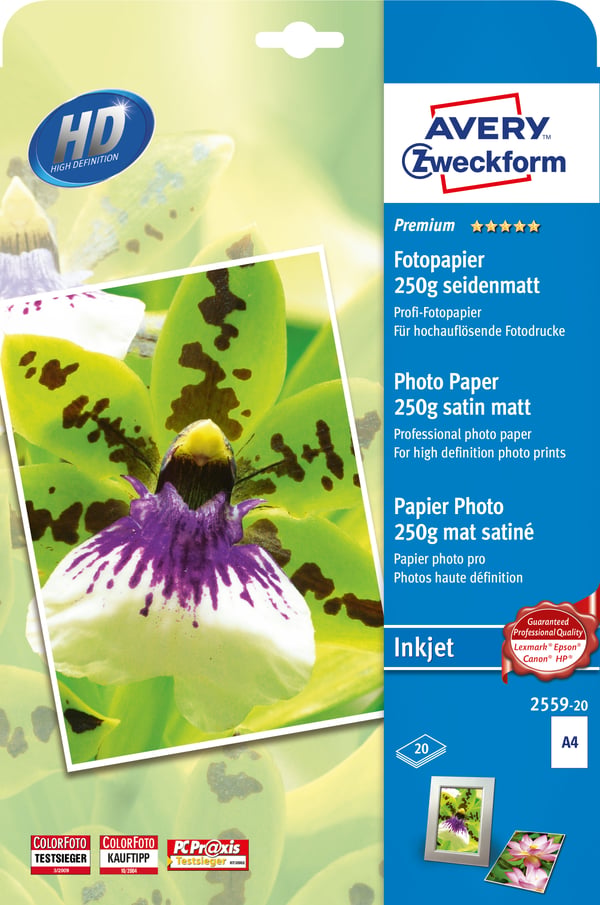 Avery Premium Inkjet A4 250g Hvid Satin-mat