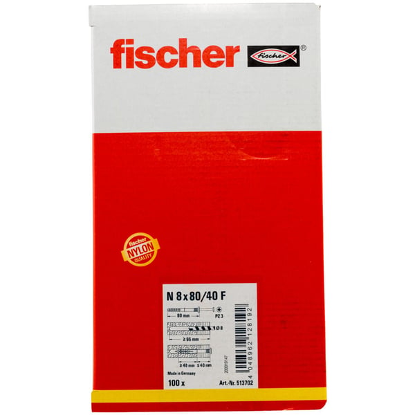 Miniatyrbillede 5 af 7: Fischer 513702 skrueanker og vægudtag 100 stk Skrue og vægstiksæt 80 mm