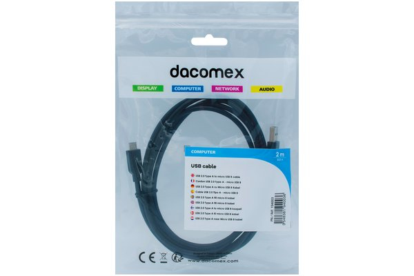 Dacomex 194003 USB-kabel USB 2.0 2 m USB A Micro-USB B 0,48 Gbit/sek. Sort