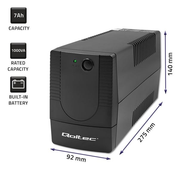 Miniatyrbillede 8 af 11: Qoltec 53774 UPS-enhed Interaktivt indgangsstik 1 kVA 600 W 1 AC stikkontakt(er)