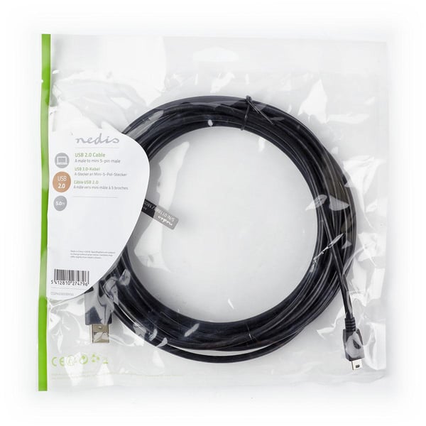 Miniatyrbillede 2 af 4: Nedis CCGP60300BK50 USB-kabel USB 2.0 5 m USB A USB A/Mini-USB A Sort