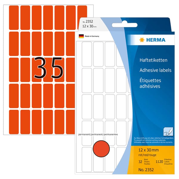 HERMA 2352 självhäftande etiketter Rundad rektangel Röd 1120 styck HERMA 2352 självhäftande etiketter Rundad rektangel Röd 1120 styck