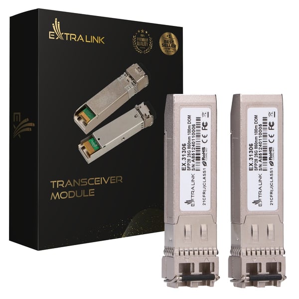 Pikkukuva 1 / 2: Extralink SFP28 25G 2-Pack | Moduł SFP28 | 25Gbps, LC/UPC Duplex, 850nm, 100m, multi mode, DOM (EX.31306) lähetin-vastaanotinmoduuli