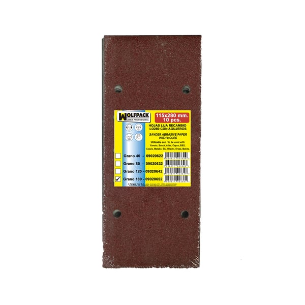Wolfpack Lija Recambio Con Velcro 115x280 mm. con Agujeros Grano 180 (10 Piezas)