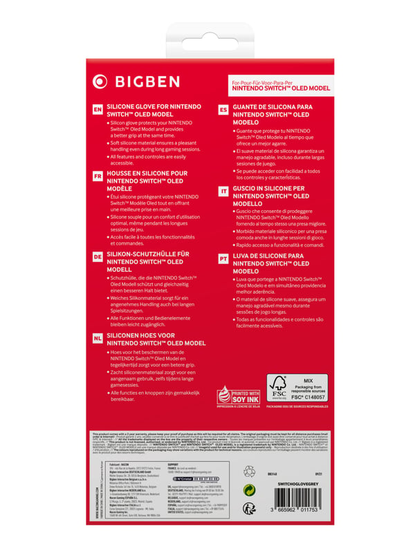 Bigben Interactive SWITCHOGLOVEGREY transportabel spillekonsol etui Cover Nintendo Silikone Grå