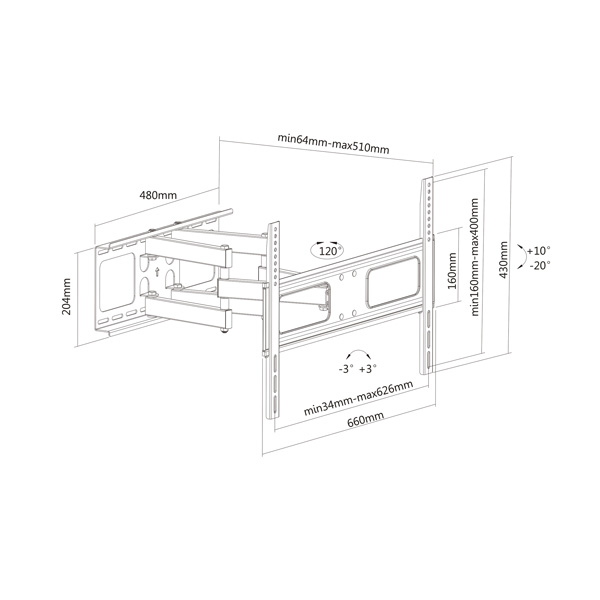 Miniatyrbillede 2 af 2: VALUE 17.99.1205 tv-beslag 177,8 cm (70") Sort