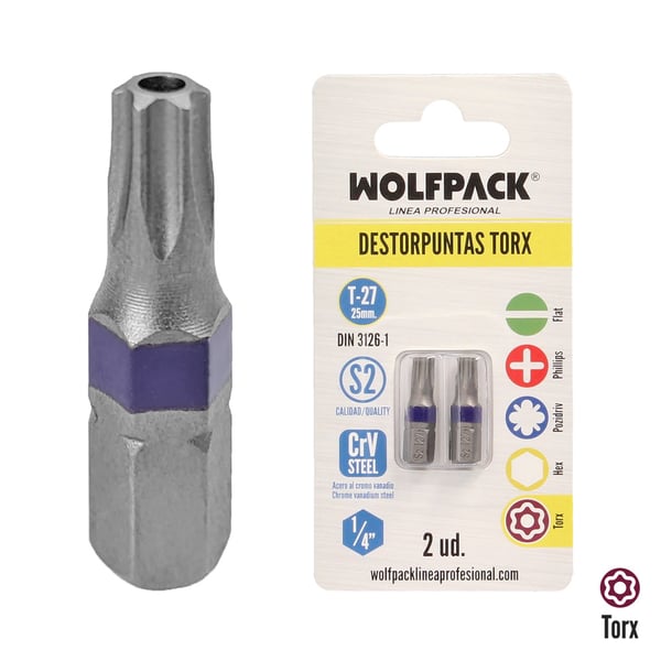 Wolfpack Destorpuntas Torx T27 (2 Piezas) Acero S2 al Cromo Vanadio