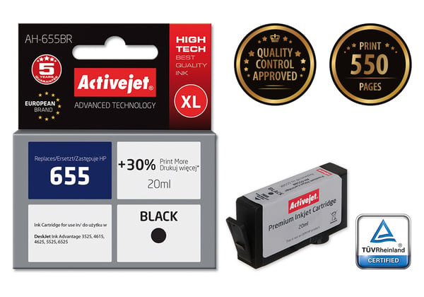 Activejet AH-655BR blæk (erstatning HP 655 CZ109AE; Premium; 20 ml; sort)