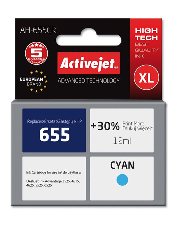 Miniatyrbillede 1 af 2: Activejet AH-655CR-blæk (erstatning HP 655 CZ110AE; Premium; 12 ml; blå)