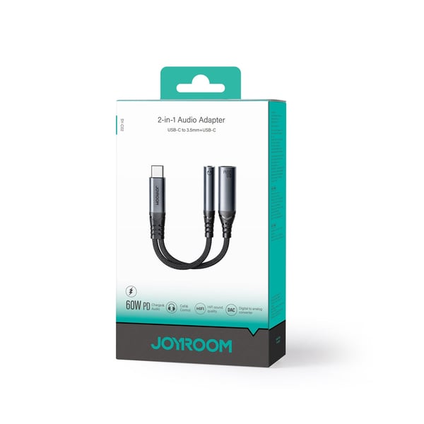 Miniatyrbild 2 av 2: Joyroom SY-C02 2-i-1 DAC-adapter USB-C till USB-C / 3,5 mm minijack – Svart