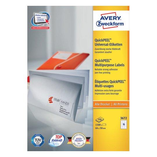 Miniatyrbild 1 av 2: Avery 3672 självhäftande etiketter Rektangel Permanent Vit