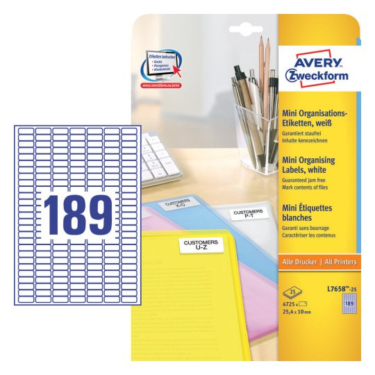 Avery L7658-25 print etiket Hvid Selvklæbende printeretiket