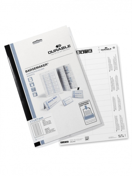 Durable BADGEMAKER Instick till namnskylt Vit 600 styck