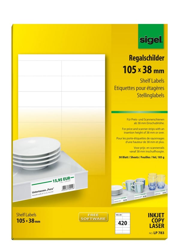 Miniatyrbild 1 av 6: Sigel LP783 självhäftande etiketter Rektangel Vit 420 styck