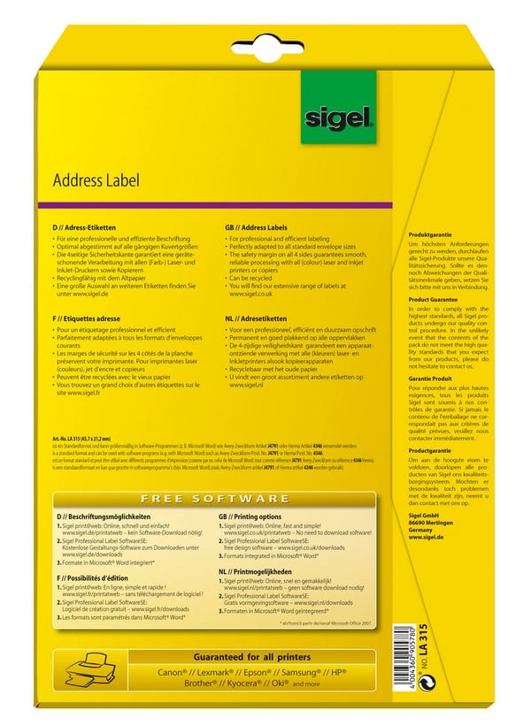 Miniatyrbild 3 av 3: Sigel LA315 adressetiketter Vit