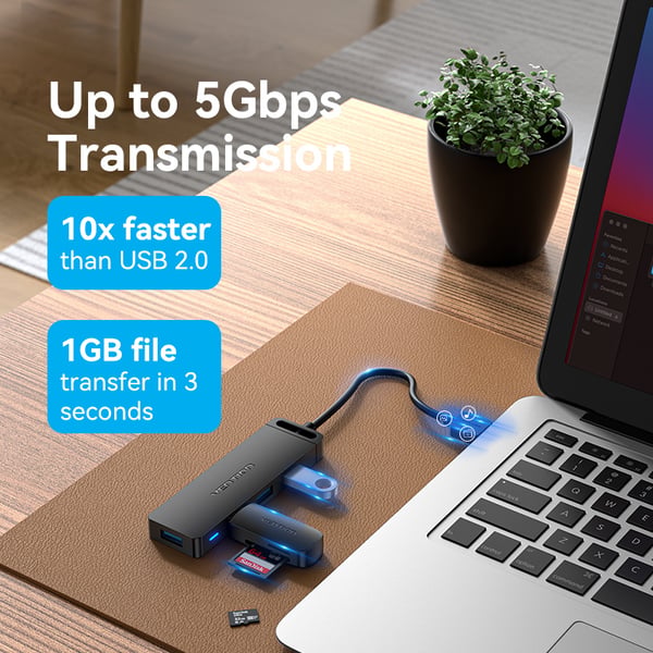 Pikkukuva 26 / 27: Vention CHLBD keskitin USB 3.2 Gen 1 (3.1 Gen 1) Type-A 5000 Mbit/s Musta