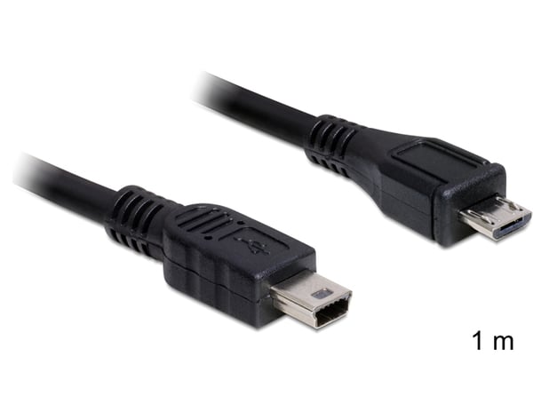Miniatyrbild 1 av 2: DeLOCK 1m USB2.0 microB/miniB USB-kablar Micro-USB B Mini-USB B 0,48 Gbit/s Svart