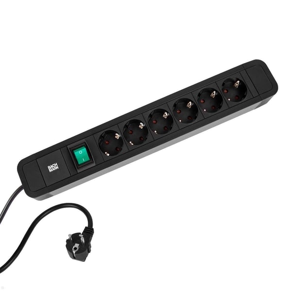 Bachmann Primo 2 stikdåse 2 m 6 AC stikkontakt(er) Sort Bachmann Primo 2 stikdåse 2 m 6 AC stikkontakt(er) Sort
