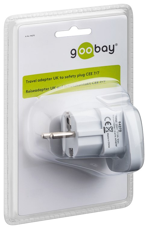 Goobay 94270 pistorasia-adapteri Tyyppi F Tyyppi G (UK) Valkoinen