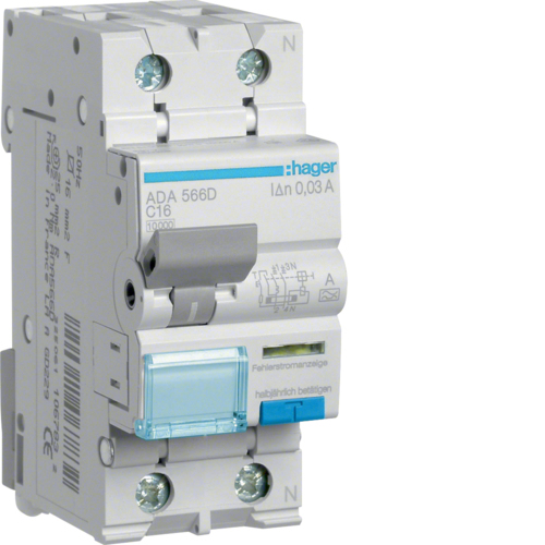 Hager FI-LS 1P+N 10KA C-16A 30MA A / HAGER ADA566D