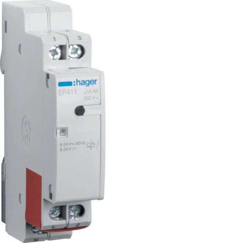 Hager FJERNKONTAKT 8-24VAC/DC 16A 1S / HAGER EP 411 ELEKTRONISK. EP411