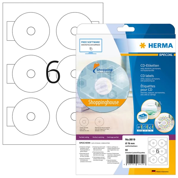 Miniatyrbillede 1 af 2: HERMA 8619 print etiket Hvid Selvklæbende printeretiket