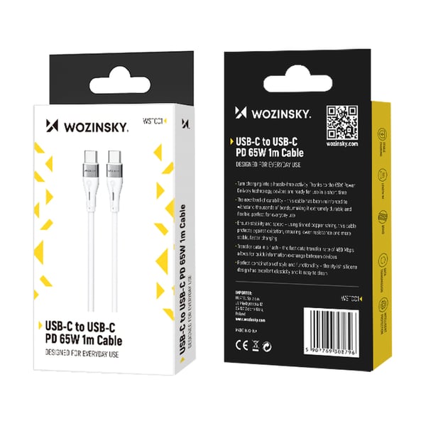 Wozinsky 5907769308796 USB-kaapeli USB 2.0 1 m USB C 65 W Valkoinen