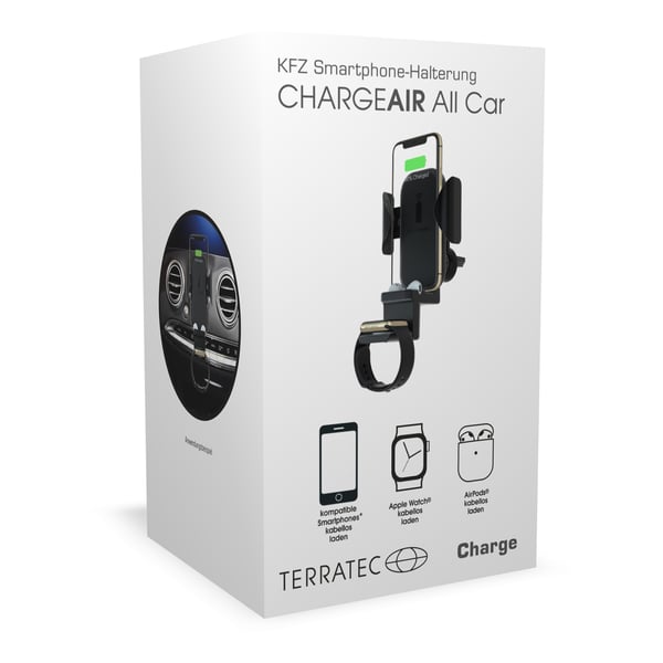 Terratec ChargeAir All Car Aktiivinen teline Matkapuhelin/älypuhelin, Älykello Musta