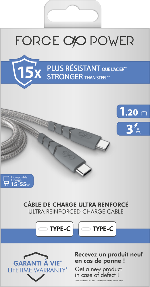 Miniatyrbillede 2 af 5: FORCE CASE FPCBLCC1M2MRG kabel til mobiltelefon Grå