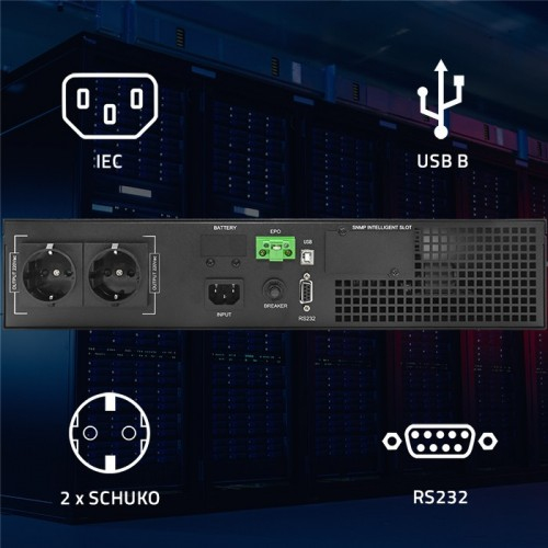 Qoltec 52285 UPS-enhed Dobbeltkonvertering (online) 1 kVA 1000 W 2 AC stikkontakt(er)