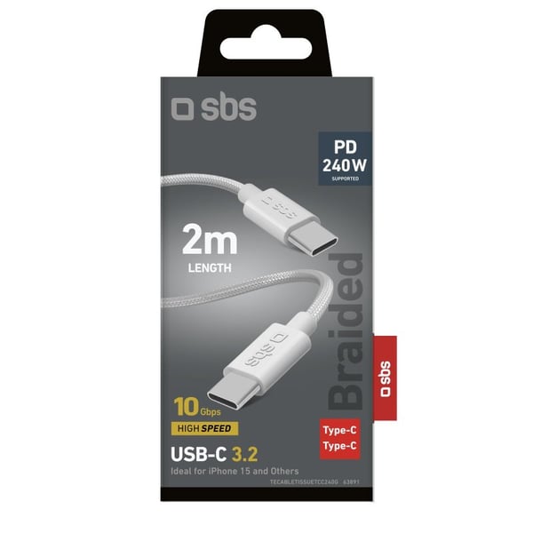 SBS TECABLETISSUETCC240G USB-kaapeli USB 3.2 Gen 2 (3.1 Gen 2) 2 m USB C 10 Gbit/s 240 W Harmaa