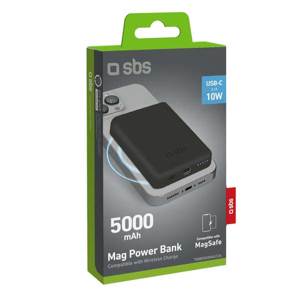 SBS TEBB5000MAG1CK basstationer Litium Polymer (LiPo) 5000 mAh Trådlös laddning Svart