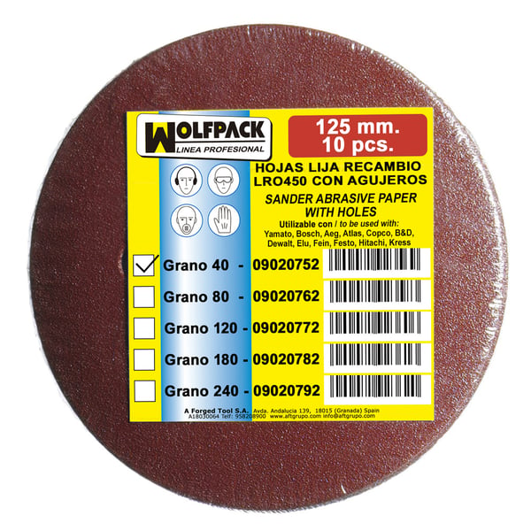Pikkukuva 2 / 2: Wolfpack Lija Recambio Velcro Disco 125 Ø Con Agujeros Grano 40 (10 Piezas)