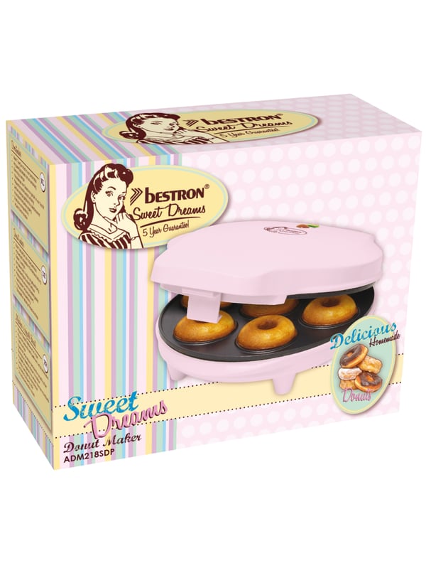 Bestron ADM218SDP maskine til at lave cupcakes & doughtnuts Donut maker 7 donuts 700 W Lyserød