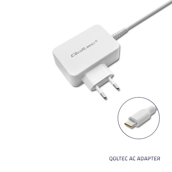 Qoltec 51039 virta-adapteri ja vaihtosuuntaaja Sisätila 65 W Valkoinen