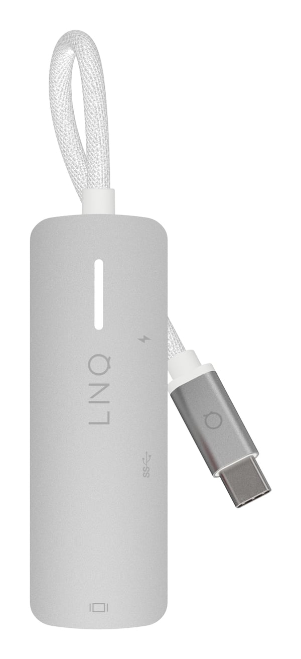 LINQ LQ49031 kannettavien tietokoneiden telakka ja porttitoistin Langallinen USB 3.2 Gen 1 (3.1 Gen 1) Type-C Harmaa, Valkoinen
