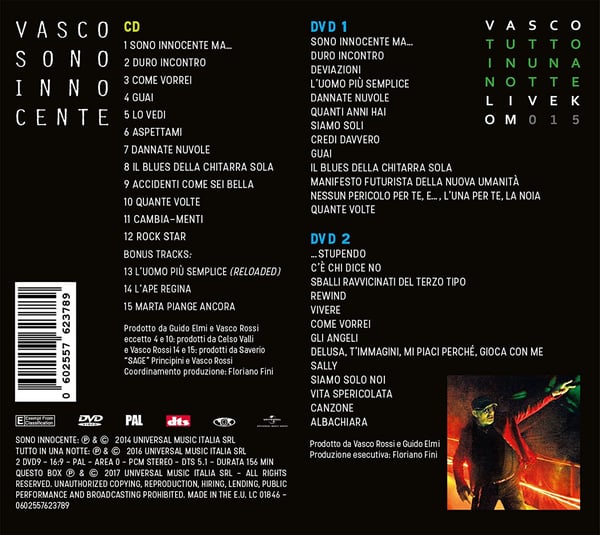 Miniatyrbillede 5 af 5: Universal Sono Innocente - Vasco Modena Park Edition DVD/CD Pop Vasco Rossi