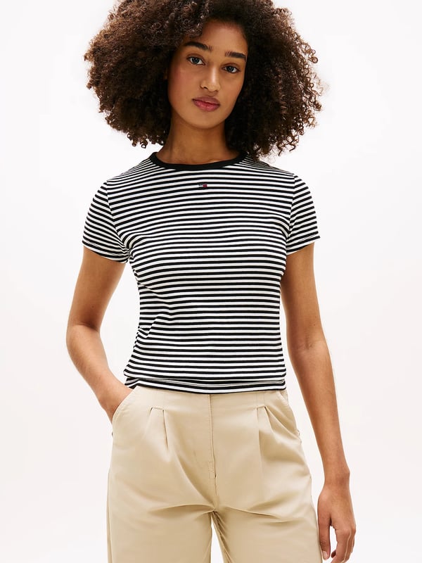 Tommy Hilfiger Ribbed Slim Crew Neck T-Shirt T-paita Pyöreä pääntie Puuvilla, Elastaani