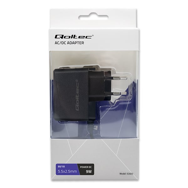 Qoltec 52403 strømadapter og vekselret Indendørs 9 W Sort