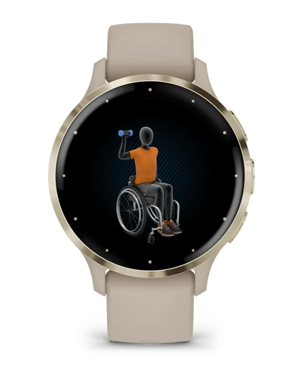 Miniatyrbild 5 av 8: Garmin Venu 3S med HRM Elevate Ox pulssensor (ljusguldinfattning / pulvergrå boett / pulvergrå rem)