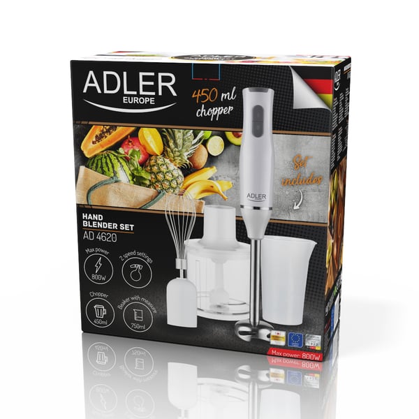 Adler AD 4620 tehosekoitin 0,75 L Upotettava sekoitin 800 W Valkoinen